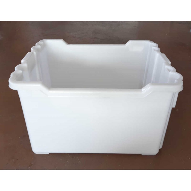 Cesta in plastica morbida chiusa per alimenti di colore bianco.